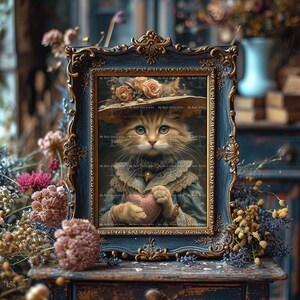 Valentines Cat Art Print - Whimsical Cottagecore Poster, Cute Animal Wall Decor, Fantasy Victorian Picture image 8