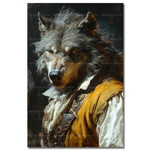 Fancy Lycan Werewolf Art Print - Fantasy Wolf Poster, Gothic Wall Decor, Dark Academia Occult Picture