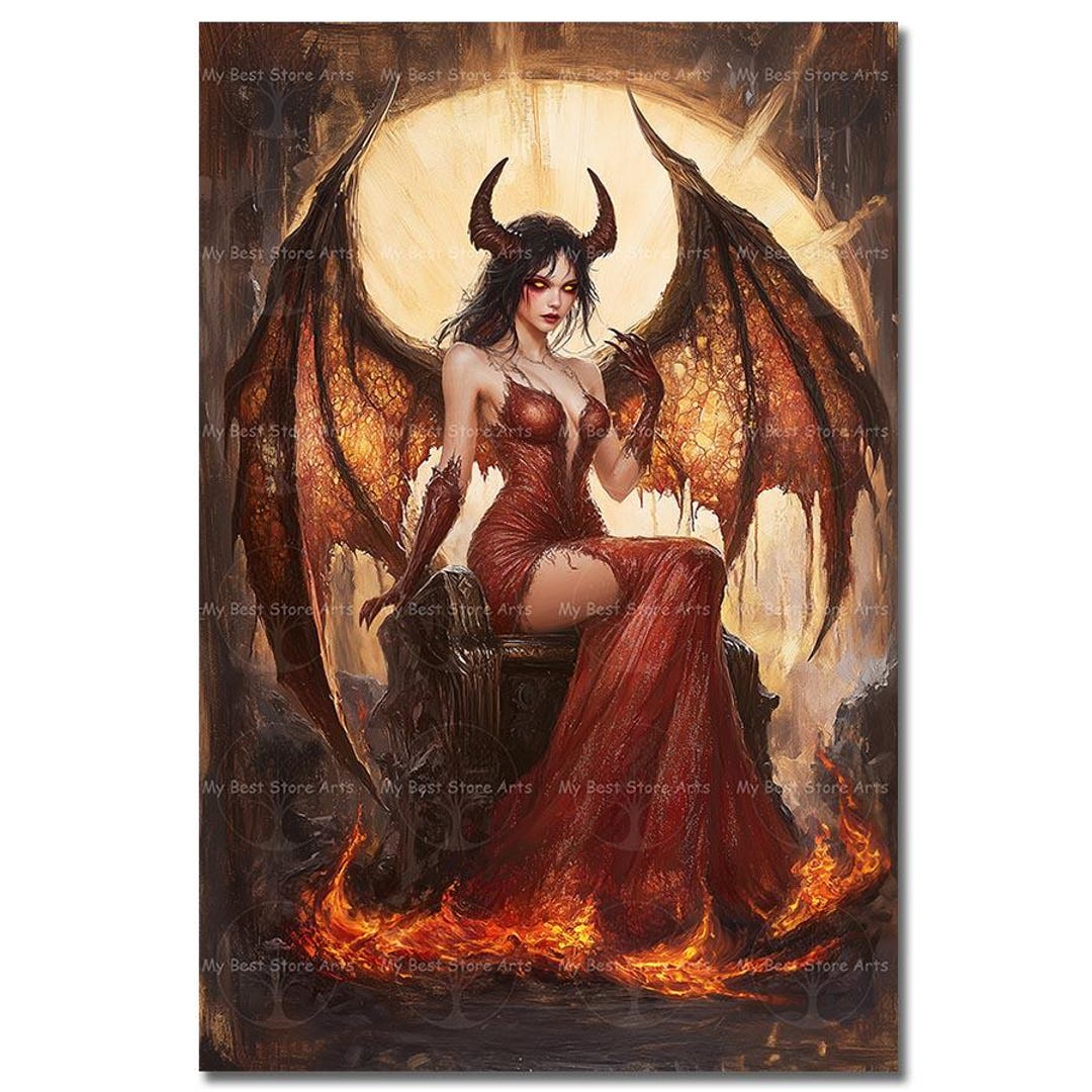 Demon Queen Art Print - Gothic Fantasy Poster, Dark Academia Woman ...