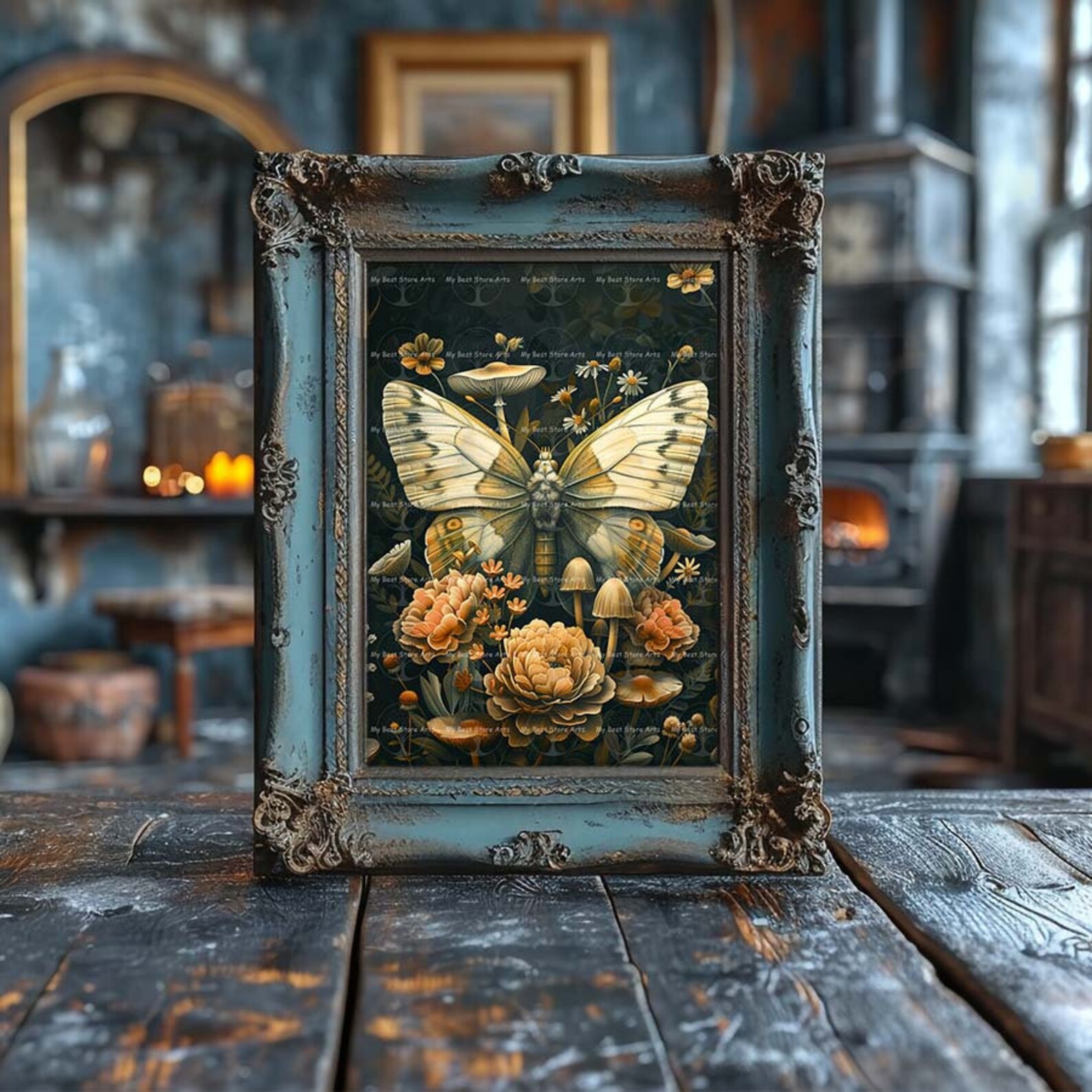 Cottagecore Moth Art Print - Botanical Poster, Moody Flower Wall Decor ...
