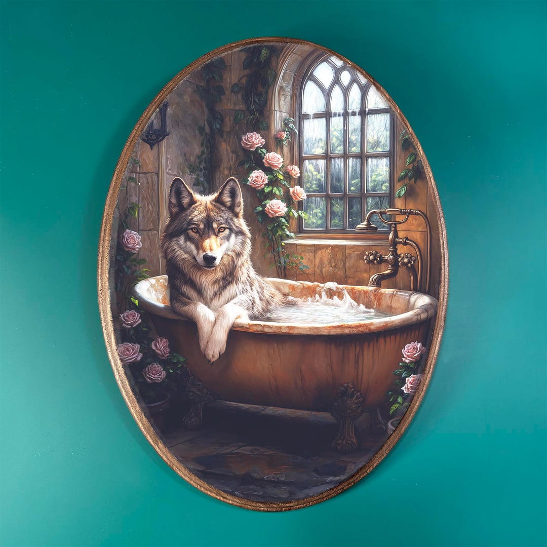 Wolves Bath Wolf Bathtub Wooden Decor- Fairytale Fantasy, Vintage Style Wood Plaque ...
