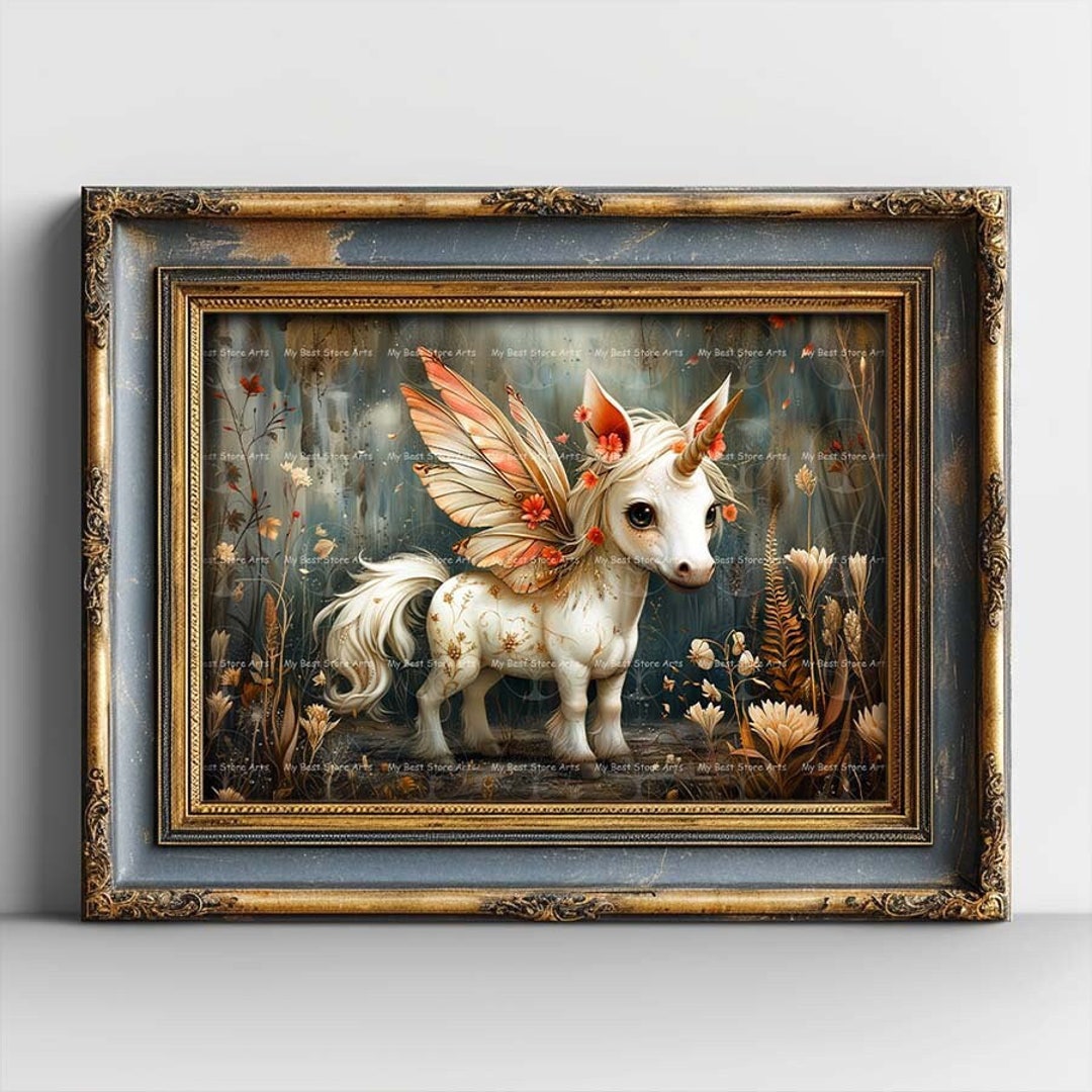 Fairy Unicorn Art Print Fantasy Decor, Cute Cartoon Picture, Folklore ...