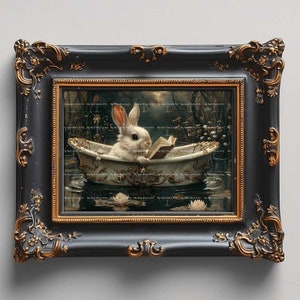 Cute Rabbit in a Bathtub Art Print - Fantasy Animal Decor, Bunny ...