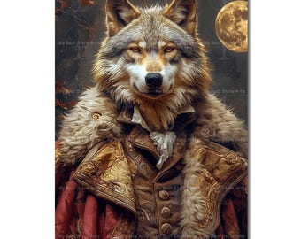 Gothic Wolf Art Print - Dark Academia Poster, Moody Picture, Fantasy Animal Wall Decor