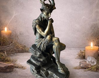 Woodland Faun 3D Printed Resin Sculpture - Hand-Painted Figurine, Mystical Nature Deity Art, Dark Fantasy Forest Satyr, Pagan Decor