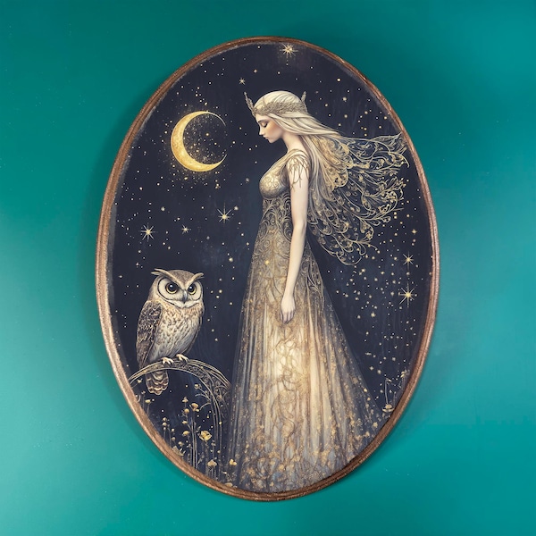 Mystical Nyx Wooden Decor- Witchy Gothic Vintage Style Wood Plaque, Pagan Wall Art, Dark Academia Altar Decor, Night Goddess Art