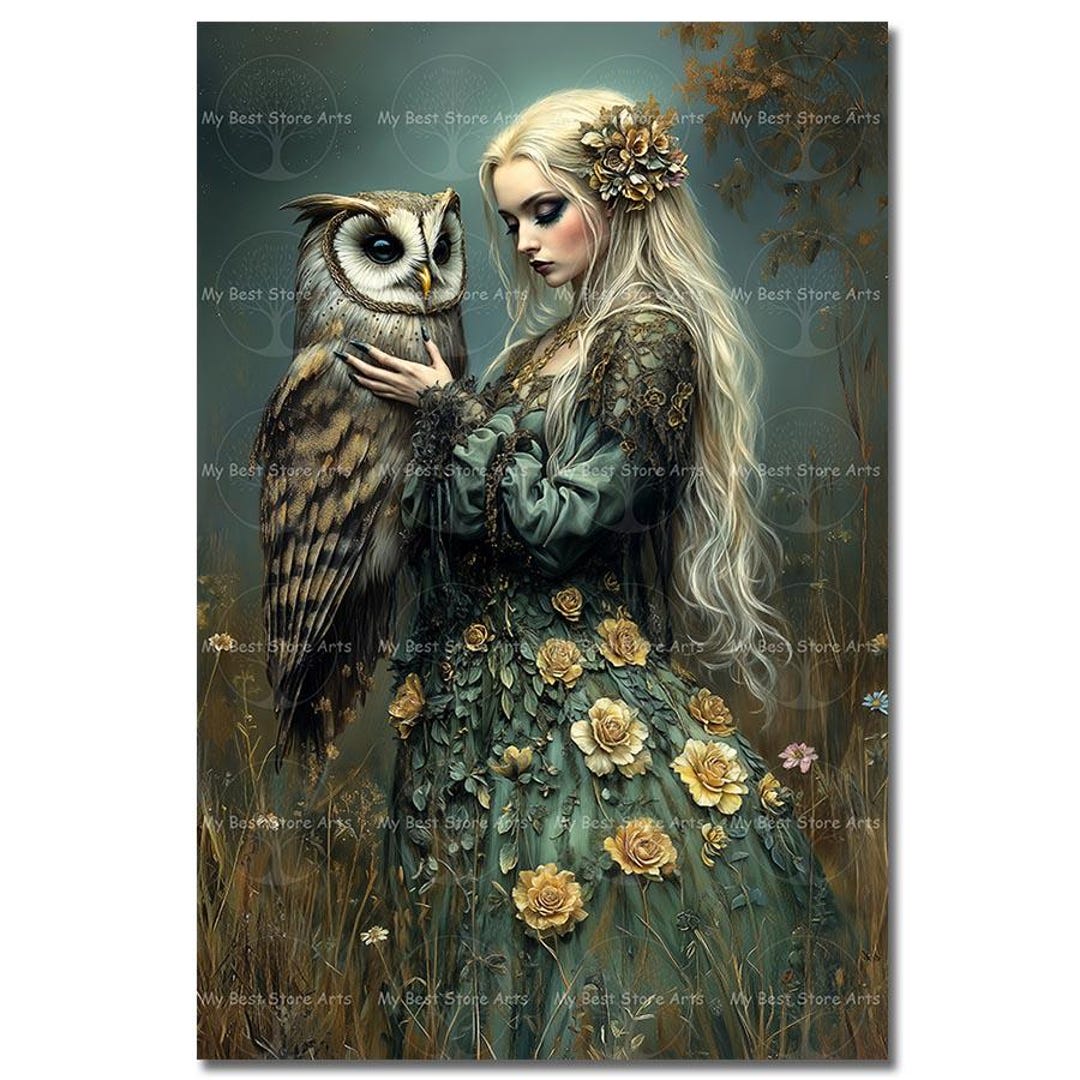 Blodeuwedd Goddess Art Print Celtic Deity Picture Moody Welsh Pagan