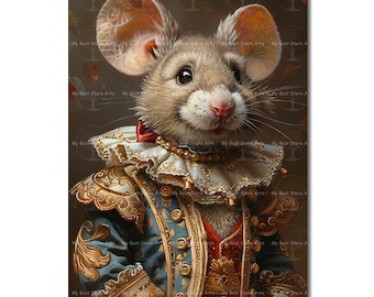 Renaissance Mouse Art Print - Fantasy Poster, Gothic Wall Decor, Royal Rodent Animal Portrait, Cute Whimsical Picture