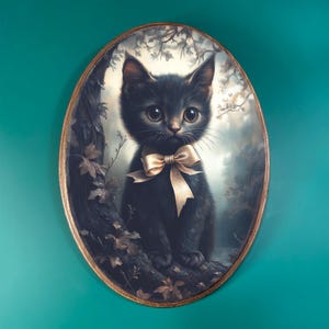 Kitten Portrait Wooden Decor | Vintage-Style Wood Plaque, Moody Cute Witchy Gothic Art | Whimsical Fantasy Cat | Animal Wall Decor