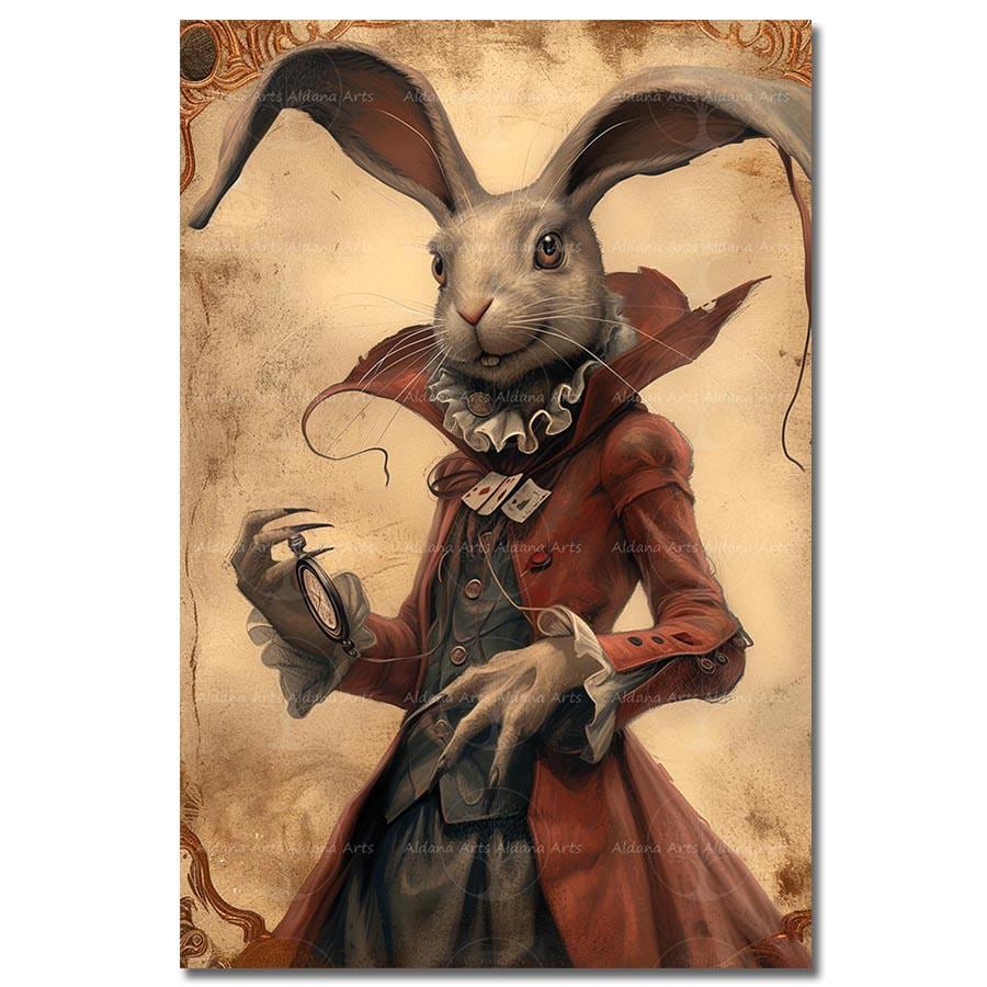 Alice Wonderland Rabbit Art Print - Fantasy Wall Decor, Dark