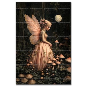Gothic Pink Fairy Art Print - Fantasy Cottagecore Picture, Fae Poster, Whimsical Nature Wall Decor, Pixie Faerie, Folklore Fairytale