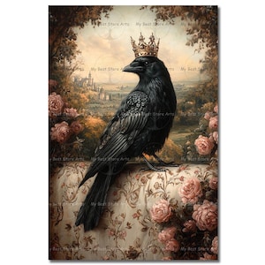 Royal Crow Art Print - Victorian Themed Fantasy Decor, Moody Gothic Fairytale Picture, Cute Whimsical Cottagecore Animal Poster