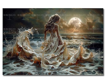 Nymph’s Calling Art Print - Witchy Gothic Picture, Folklore Siren Wall Decor, Dark Academia Poster, Fantasy Ocean Wall Decor