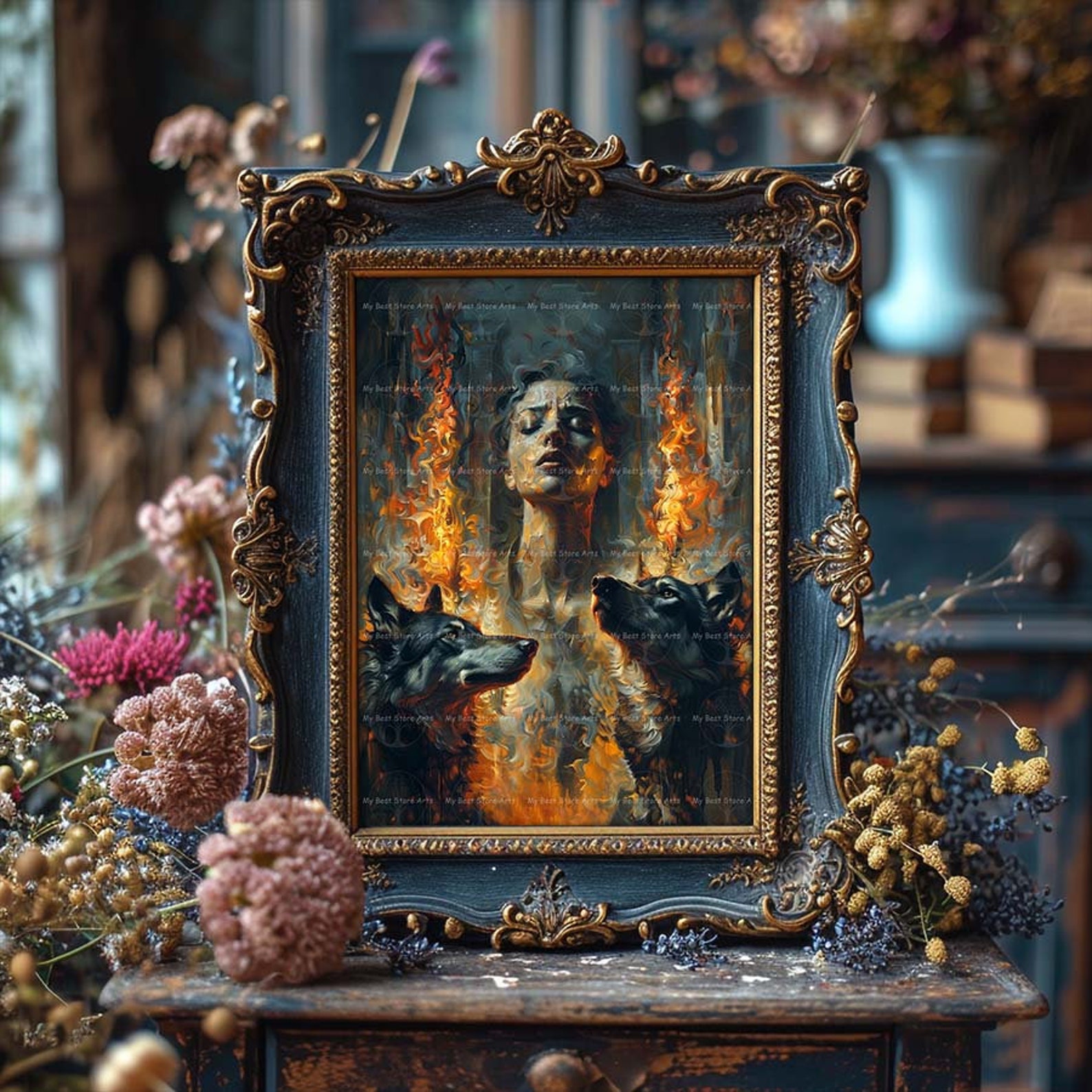 Hecate Fire Art Print - Witchy, Gothic Occult Picture, Folklore Witch ...
