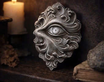 Gothic Eye Small Wall Sculpture - Hand-Painted Concrete Decor, Mystical Baroque Ornament, Nouveau Lover’s Eye Inspired Fine Art