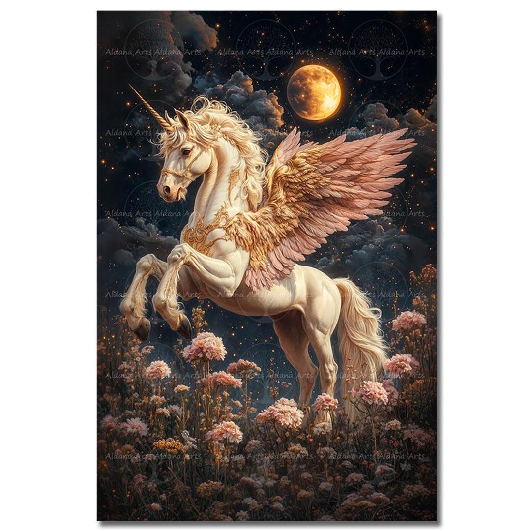 Unicorn Pegasus Art Print - Fantasy Cottagecore Picture, Fairytale ...