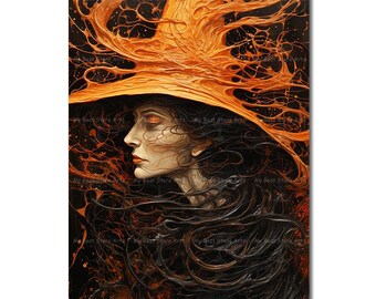 Surreal Witch Art Print - Abstract Witchy Wall Decor, Fantasy Gothic Occult Poster, Dark Academia Picture