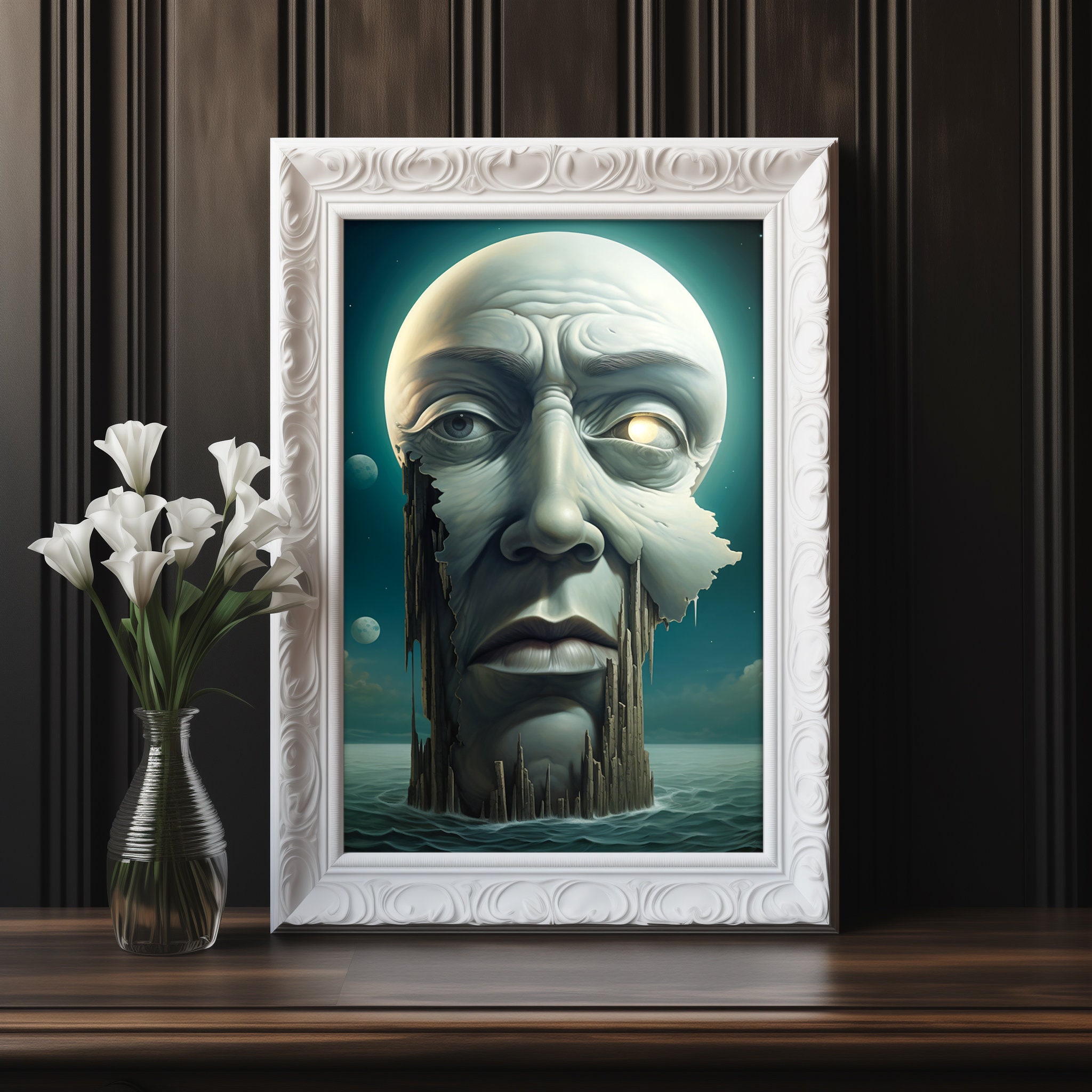 Moon Art Print Moon Wall Art Dark Moon Poster Moon Lover Gift Celestial