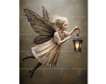 Moody Fairy Art Print - Fantasy Fairytale Poster, Whimsical Fae Home Decor, Victorian Gothic Themed Picture, Mystical Woman Decor