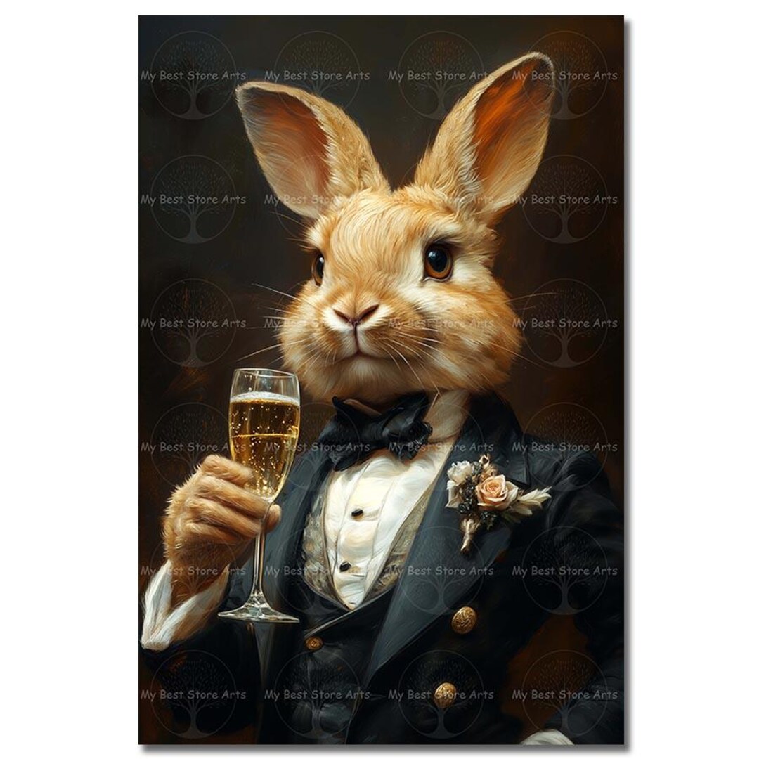 Elegant Rabbit Art Print - Fantasy Poster, Moody Cute Wall Decor ...