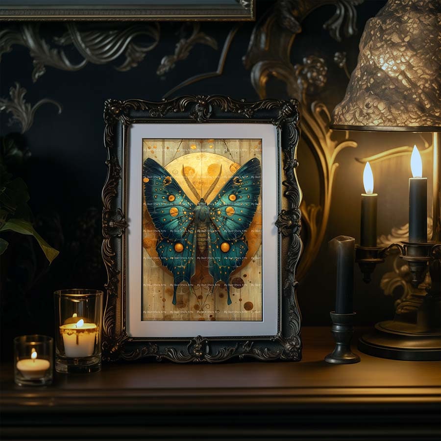 Moth and Moon Art Print - Cottagecore Poster, Witchy Wall Decor ...