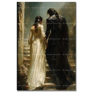 Gothic Hades and Persephone Art Print - Mystical Dark Academia Poster, Romantic Fantasy Wall Decor, Moody Greek God Goddess Picture