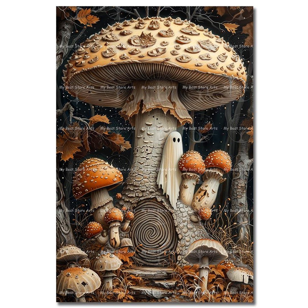 Ghost Mushroom Art Print - Fantasy Cottagecore Wall Decor, Gothic ...