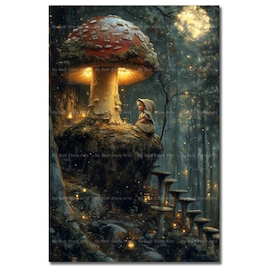 Little Mushroom Gnome Art Print - Fantasy Cottagecore Wall Decor, Whimsical Poster, Fairytale Picture