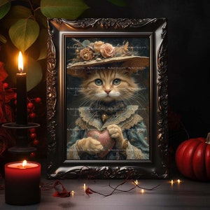 Valentines Cat Art Print - Whimsical Cottagecore Poster, Cute Animal Wall Decor, Fantasy Victorian Picture image 7