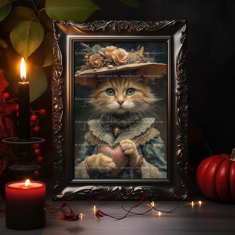 Valentines Cat Art Print - Whimsical Cottagecore Poster, Cute Animal Wall Decor, Fantasy Victorian Picture image 7
