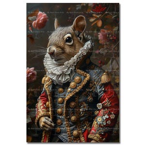 Royal Squirrel Art Print - Fantasy Poster, Gothic Wall Decor, Animal Portrait, Cute Whimsical Wildlife Picture