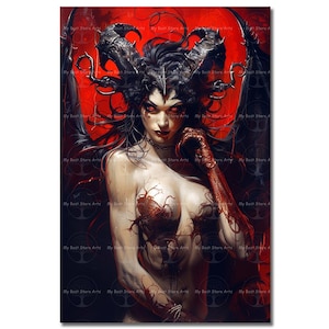 Wicked Lilith Art Print - Dark Academia Occult Poster, Vampiric Devil Wall Decor, Succubus, Pagan Demon Queen Picture