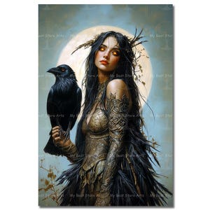Badb Catha War Goddess Art Print - Witchy Crow Gothic Picture, Folklore Wall Decor, Dark Academia Pagan Poster, Fantasy Art