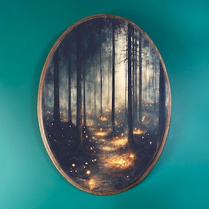 Enchanted Forest Wooden Decor- Fantasy Vintage Style Wood Plaque, Mystical Moody Gothic Fairytale Wall Decor, Witchy Nature Themed Oval Art