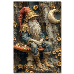 Cottagecore Gnome Art Print - Fantasy Gothic Picture, Whimsical Fae Poster, Mushroom Wall Decor