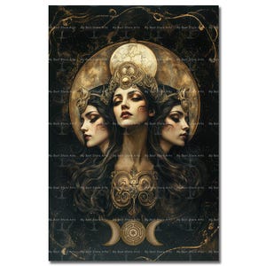 Hecate Triple Moon Art Print - Gothic Picture, Witch Decor, Wheel of Hekate Pagan Poster, Witchcraft Greek Goddess, Moody Esoteric