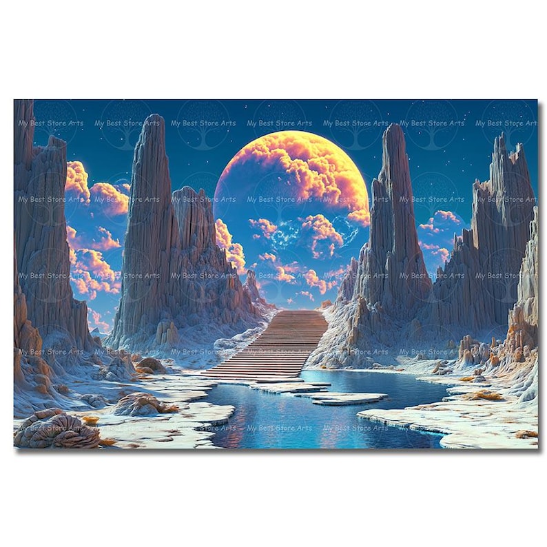 Cosmic Stairs Art Print - Surreal Fantasy Landscape Wall Decor ...