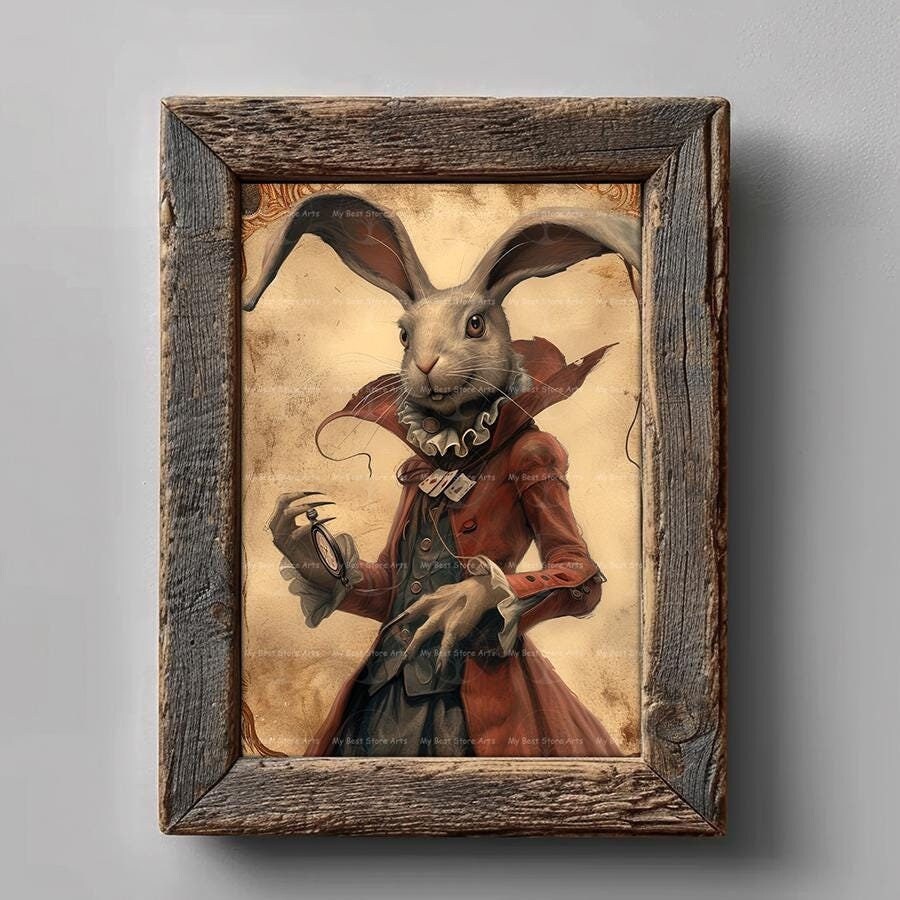 Alice Wonderland Rabbit Art Print - Fantasy Wall Decor, Dark