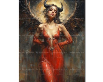 Lilith Mystical Art Print - Gothic Fantasy Poster, Dark Academia Woman Poster, Demon Queen Picture, Witchy Pagan Occult Wall Decor
