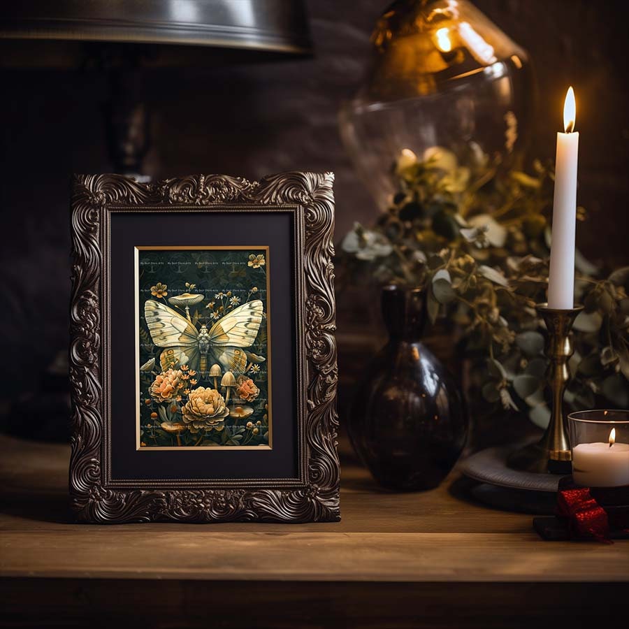 Cottagecore Moth Art Print - Botanical Poster, Moody Flower Wall Decor ...