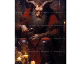 Krampus Gothic Art Print - Spooky Dark Academia Christmas Poster, Witchy Fantasy Holdiay Wall Art, Folklore Demon Picture
