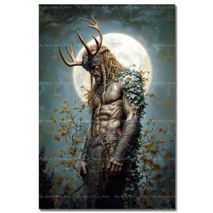 Cernunnos Forest God Art Print - Fantasy Mythology Picture, Folklore Cottagecore, Gothic Poster, Pagan Nature Druid, Celtic Themed