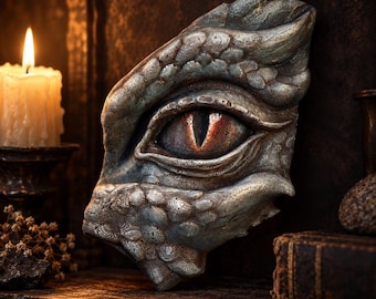 Dragon Eye Small Wall Sculpture - Hand-Painted Concrete Decor, Fantasy Art, Dark Academia Ornament, Gothic Decor