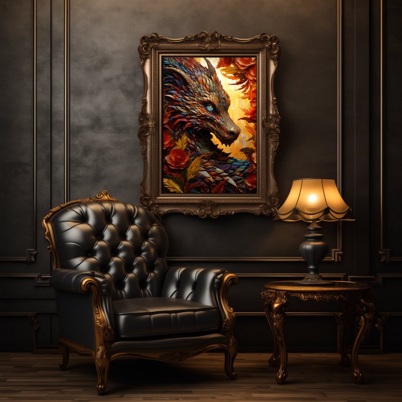 Autumn Dragon Art Print Fantasy Wall Decor, Whimsical Cottagecore