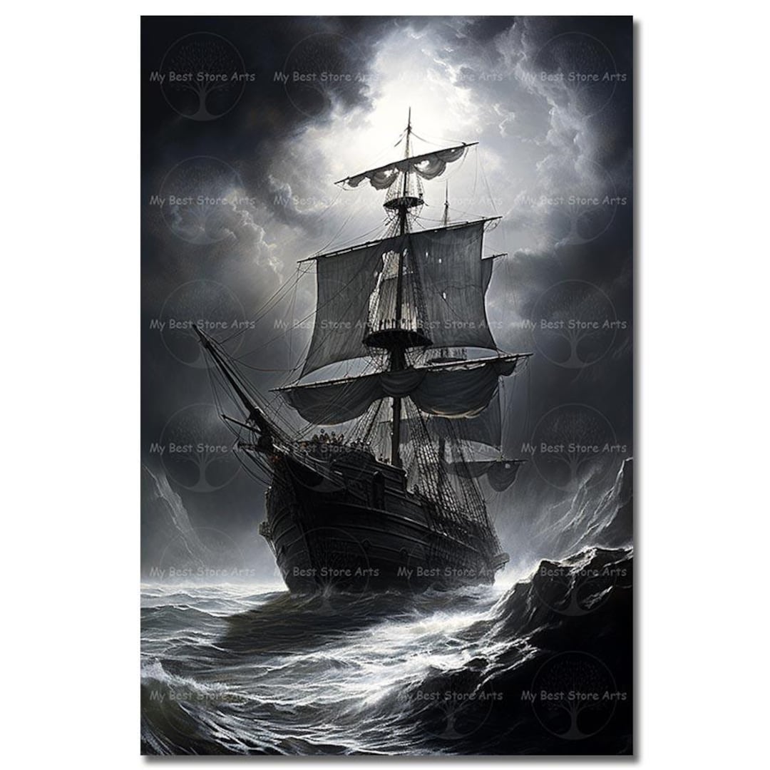 Pirate Ship Art Print - Dark Academia Poster, Gothic Wall Decor