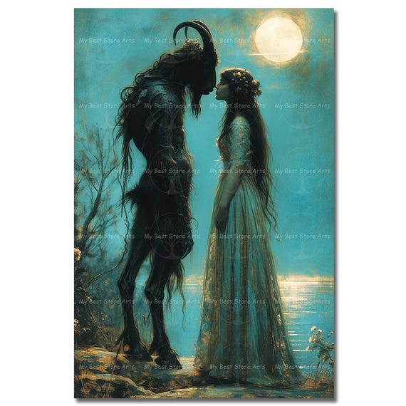 Baphomet and Witch Art Print - Dark Academia Devilish Poster