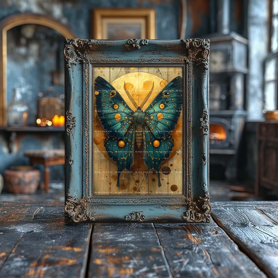 Moth and Moon Art Print - Cottagecore Poster, Witchy Wall Decor ...