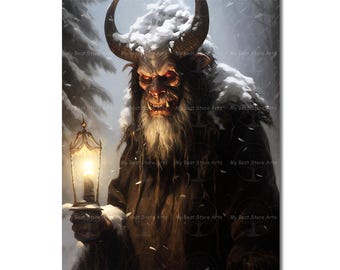 Krampus Winter Art Print - Spooky Dark Academia Christmas Poster, Witchy Fantasy Holdiay Wall Art, Folklore Demon Picture