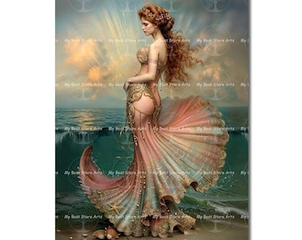 Aphrodite Art Print - Greek Goddess Love Beauty, Venus Gothic, Ocean Wall Decor, Celestial Poster, Spiritual Esoteric