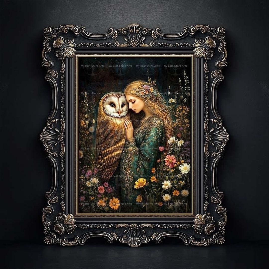 Blodeuwedd Goddess And Owl Art Print Celtic Deity Picture Welsh